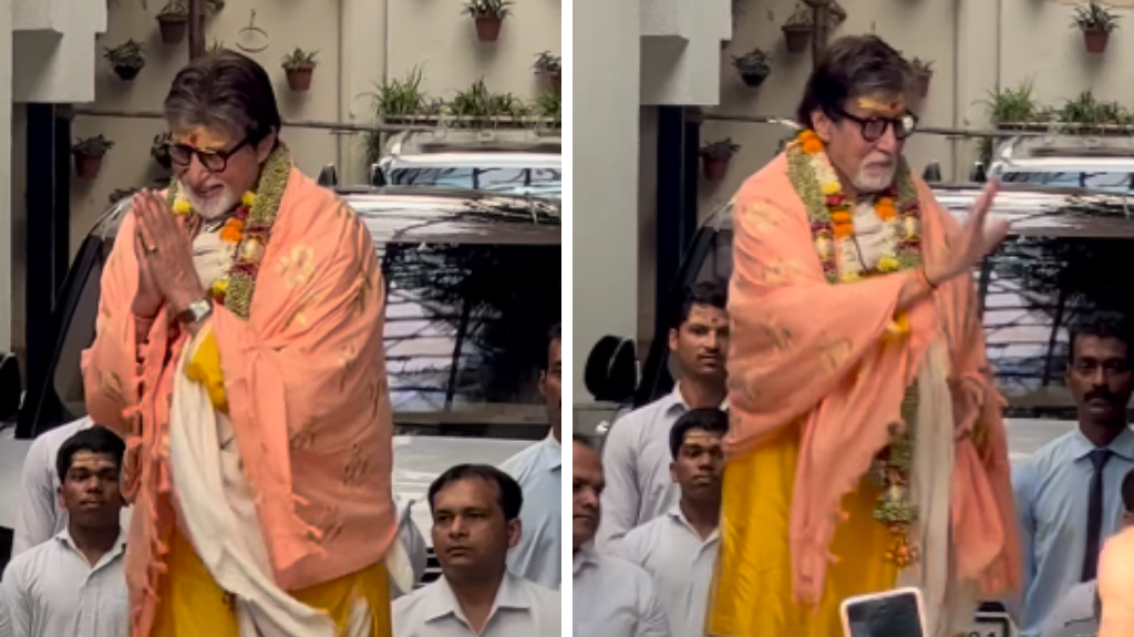 जलसा  के बाहर फूलों की माला पहनें दिखे अमिताभ बच्चन , फैंस की उमड़ी भीड़ , 