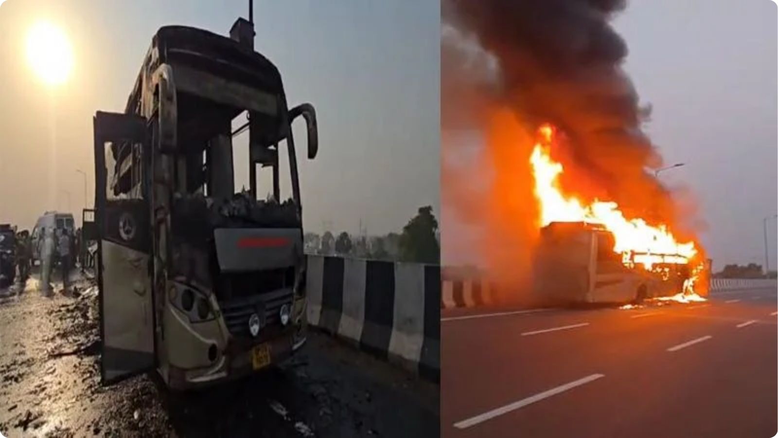 दिल्ली जा रही डबल डेकर बस में लगी भीषण आग, 