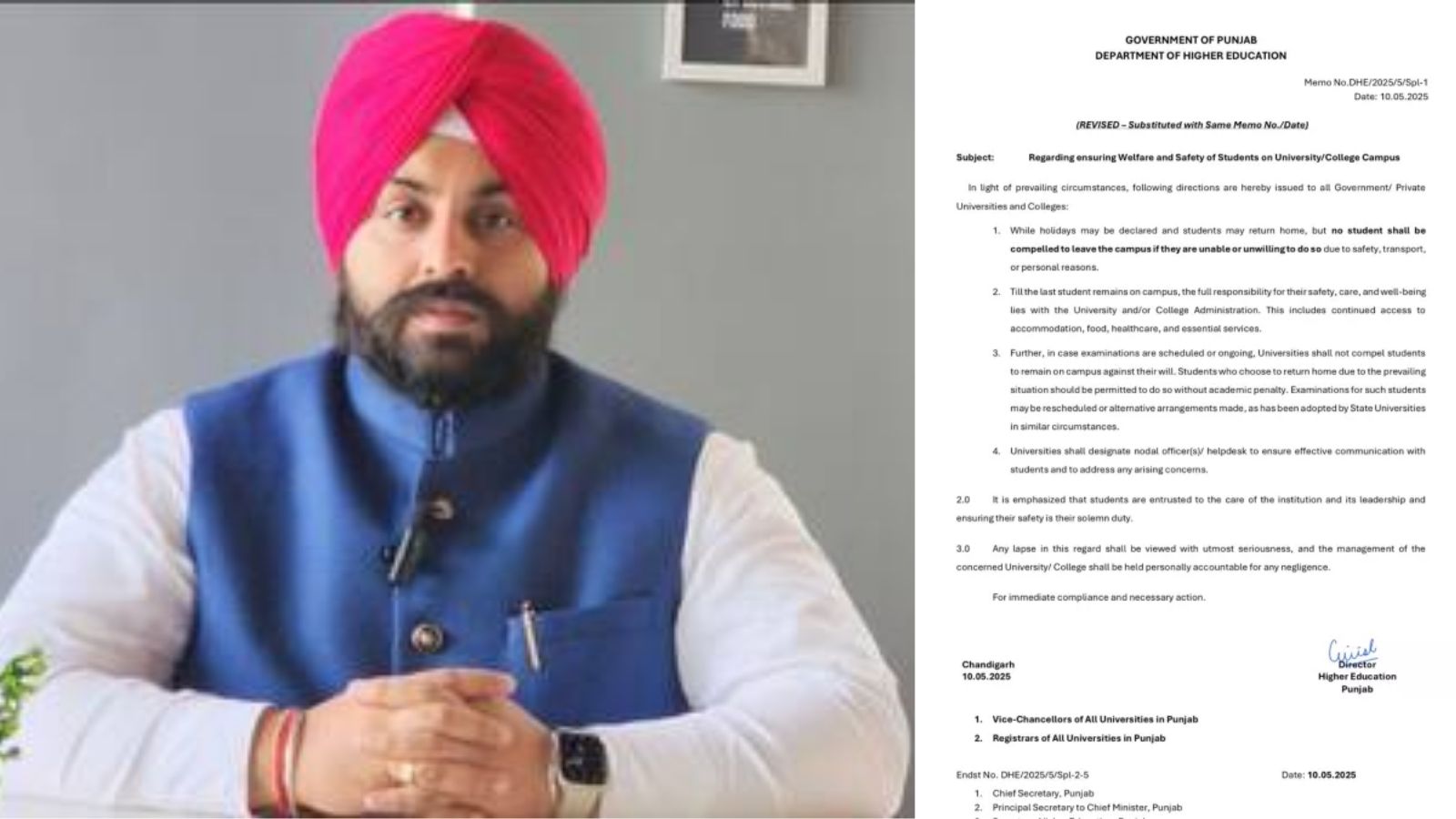 पंजाब में कॉलेजों के लिए शिक्षा मंत्री ने जारी किए निर्देश, 