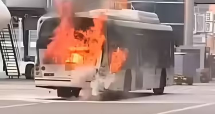 Panic at Delhi Airport, massive fire breaks out in a bus parked near an Air India plane
