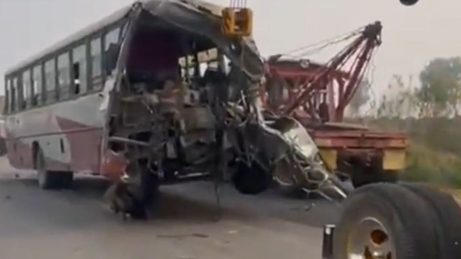 A roadways bus carrying passengers collides with a truck in Patiala,