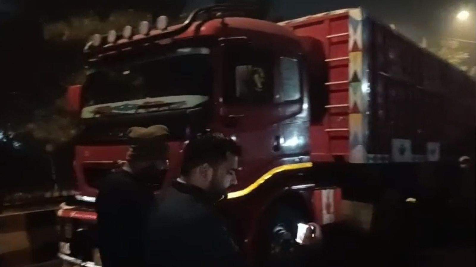 A car collided with a parked truck on the DAV flyover in Jalandhar, leaving two people, including a delivery boy, seriously injured.