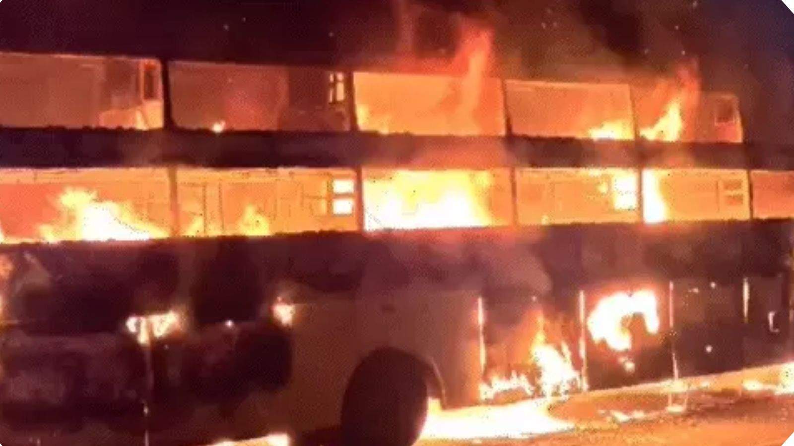 a moving bus caught fire; 36 passengers were on board
