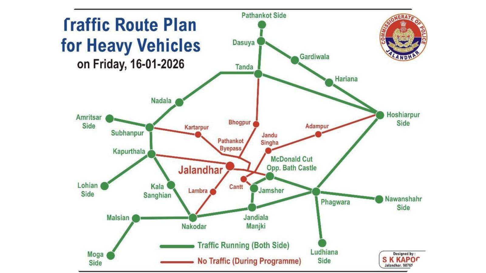 Traffic alert in Jalandhar ahead of the President's visit