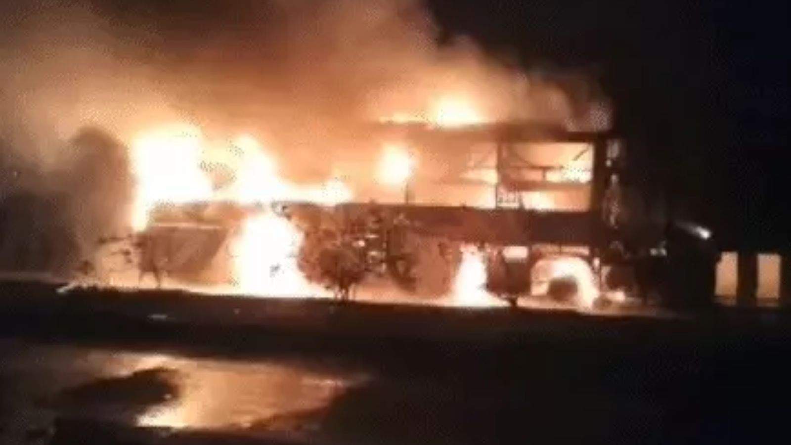 A massive fire broke out in a moving bus in Andhra Pradesh.